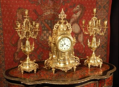 fig 1. Large Antique French Clock Set, by Fritz Marti C1890.